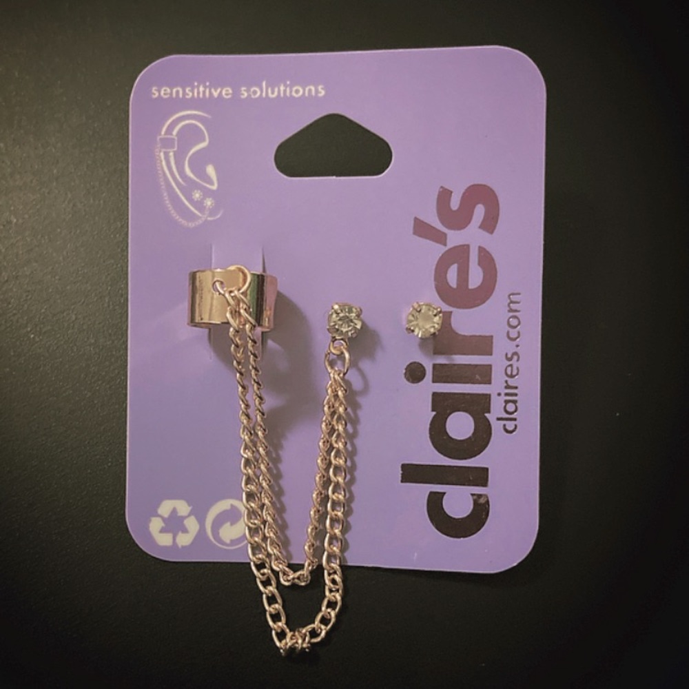 2/$16 - Stud Earring with Chain Cuff - Rose-Gold - Sensitive Solutions